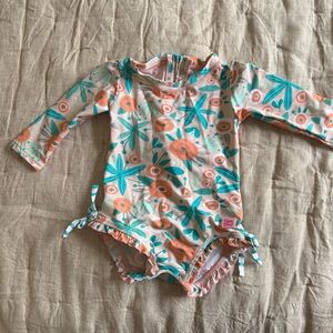 Ruffle Butts Seersucker Long Sleeve Rash Guard One Piece Swimsuit 6-12 mths
